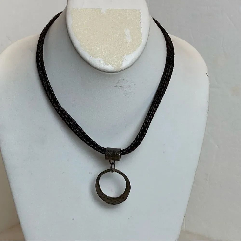 Silpada Triple Leather And 925 Circle Pendant Necklace